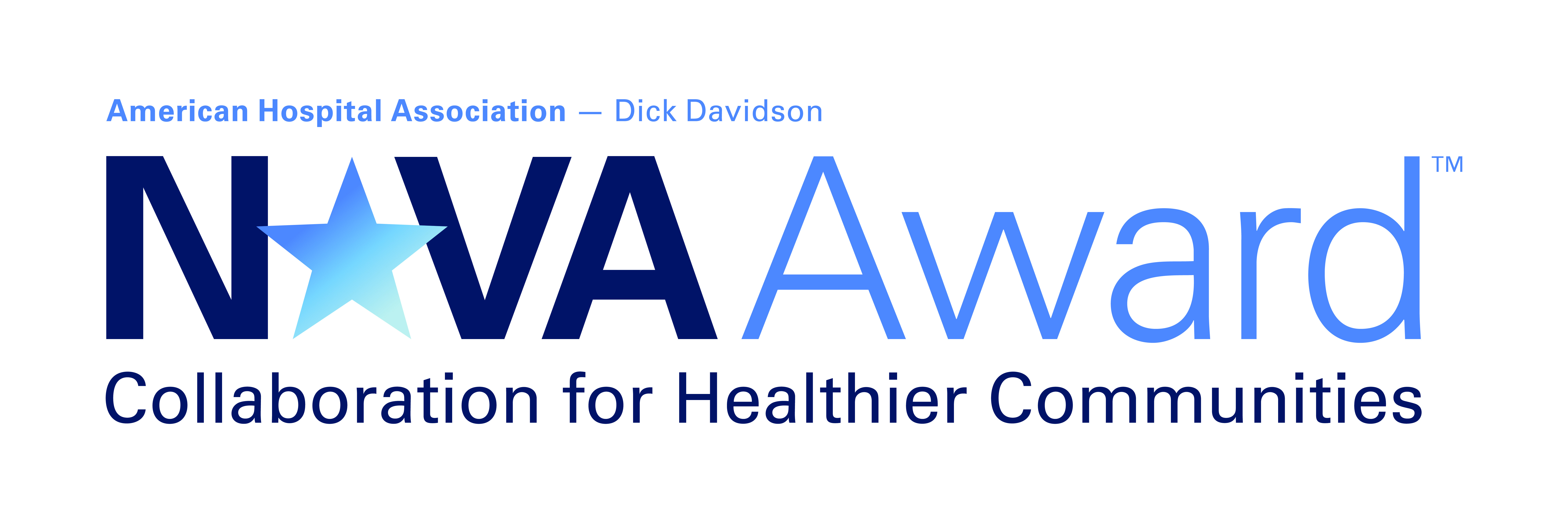 American Hospital Association — Dick Davidson NOVA Award logo. Collaboration for Healthier Communities.