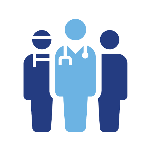 Healthcare Is Inherently Human Work icon. Three clinicians.
