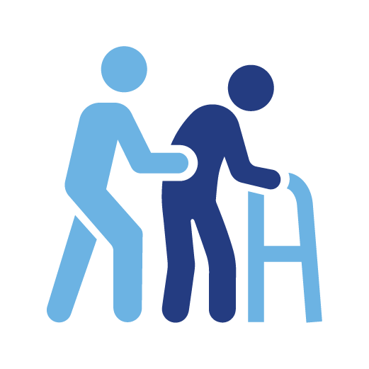 More Patients with Greater Complexity icon. A clinician assisting a patient with a walker.